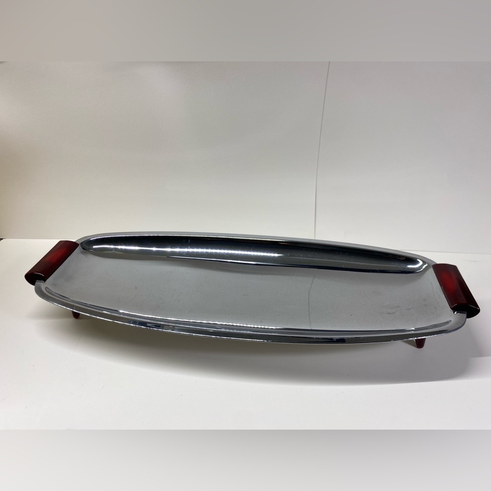 Vintage Gourmatea by GloHill silver tray with Bakelite handles and feet